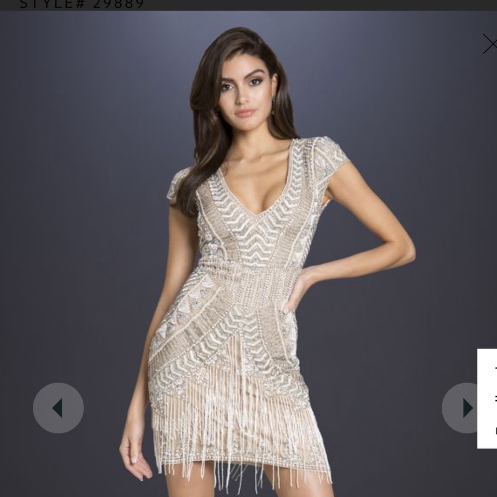 Lara Brooklyn Beaded Sequin Fitted Short Dress with Open Back